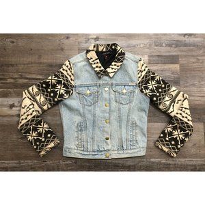 Madison Scotch Womens Size 3 Button Up Denim Jacket Aztec Sleeves